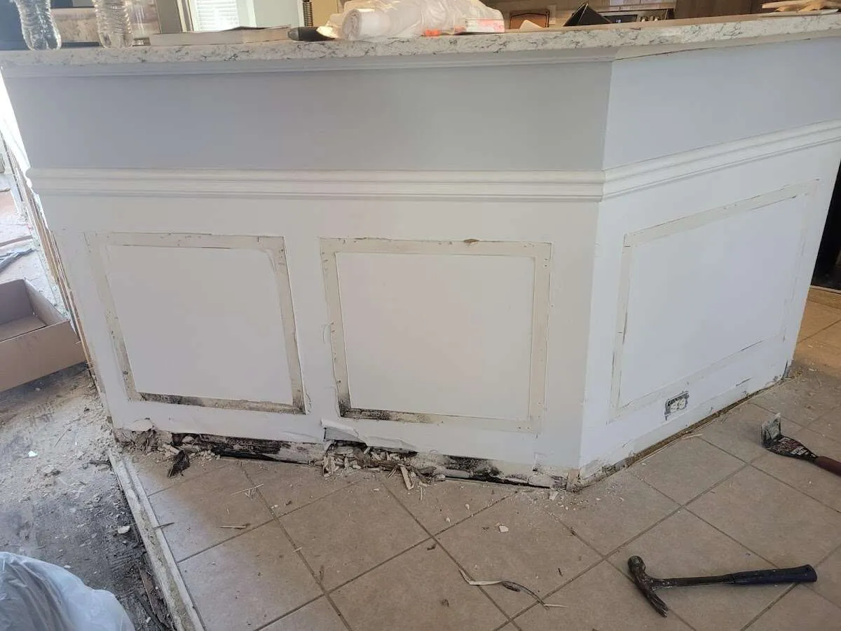 Water damage and mold on kitchen during Sewage Cleanup & Sanitation in Sandown